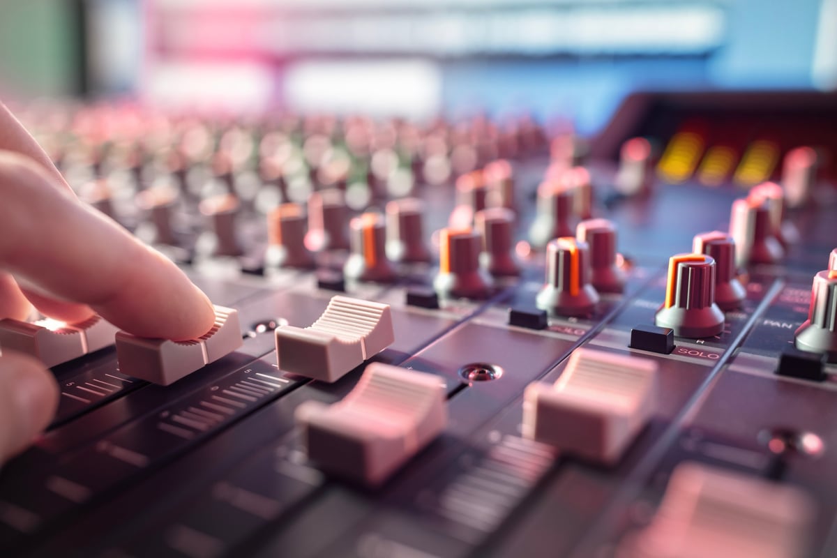 Sound recording studio mixing desk where Neon Beams producers craft beats